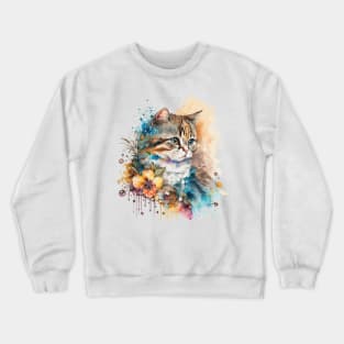 Feline Floral Art: Watercolor Elegance Crewneck Sweatshirt